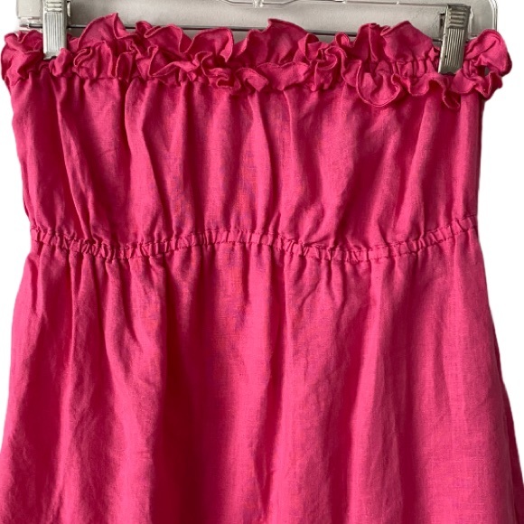 J. Crew Bright Pink Ruffle Strapless Dress Medium - Picture 2 of 5